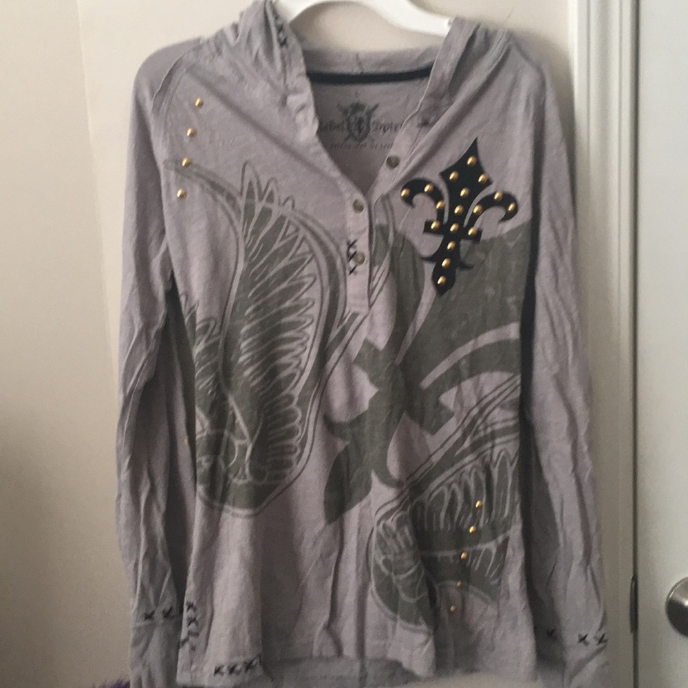 Rebel spirit Gray pullover hooded shirt